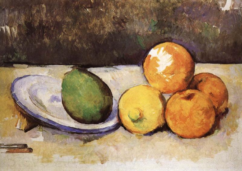 Paul Cezanne and fruit have a plate of still life